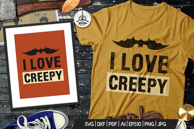 Halloween Love Creepy Print T-Shirt, Retro Badge