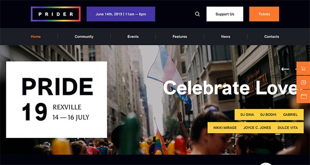 Prider | LGBT & Gay Rights Festival WordPress Theme + Bar