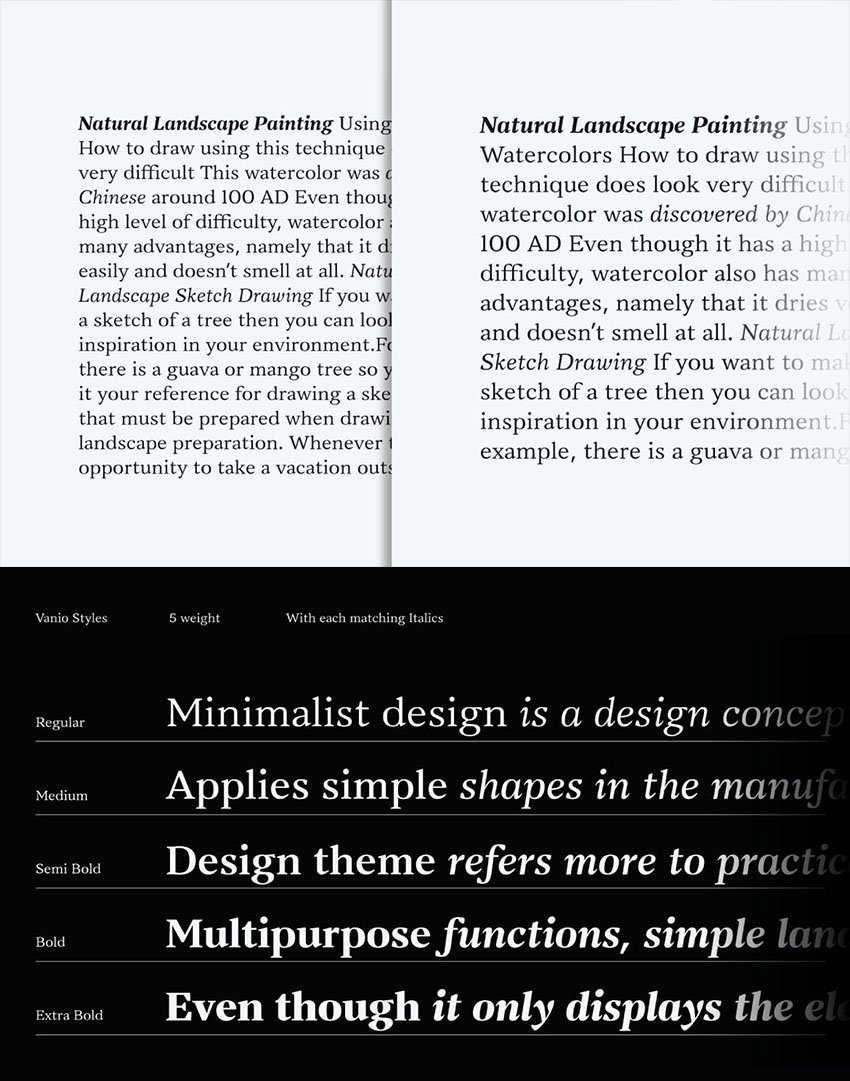 vanio classic typeface for book magazine classy book read legible