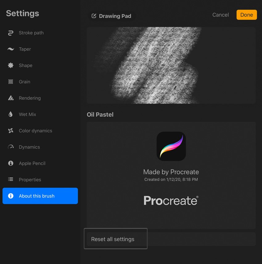 Procreate Reset Brush
