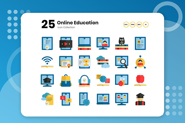 25 Online Education Flat Icon