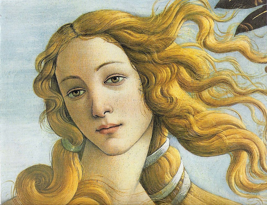 Detail of Venus’s face in the Birth of Venus by Botticelli