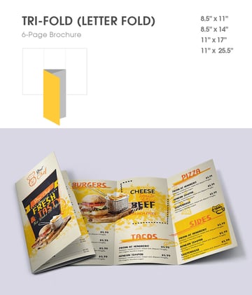 tri fold 6 panel letter fold brochure example restaurant menu
