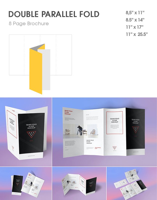 double parallel fold brochure layout 4 fold mockup envato 