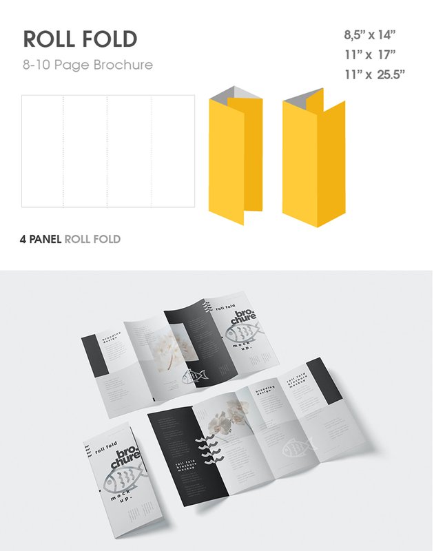 roll fold brochure mockup design 