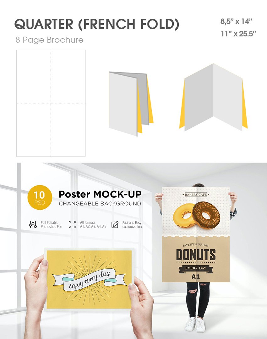 poster fold brochure mockup style quarter french fold