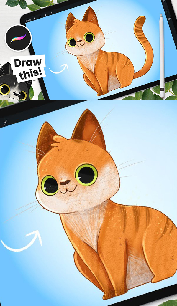 How to Draw Cutest Cat Cartoon Character in Procreate Tutorial