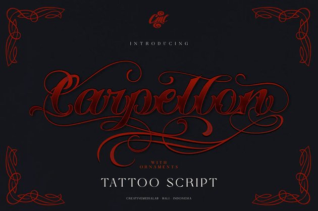 Carpellon Tattoo Script with Ornament (Popular Tattoo Script Fonts) 