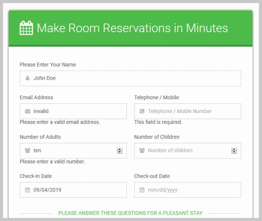 Room reservation form