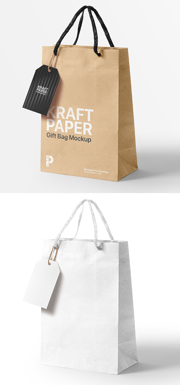 Free Kraft Paper Gift Bag Mockup