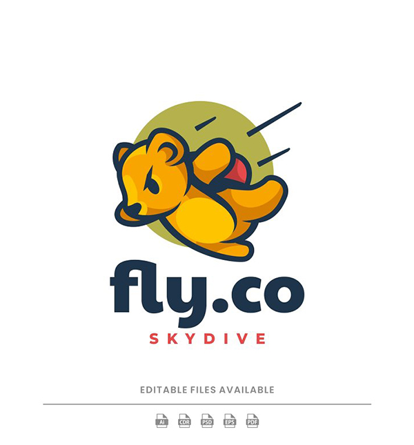Skydiving Bear Cartoon Logo Template