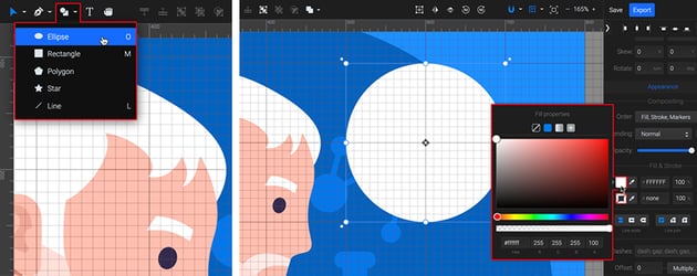 draw a circle with the Ellipse tool