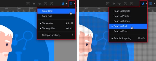 enable Front Grid and Snap to Grid