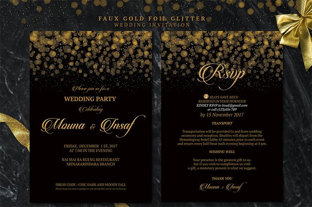 Faux Gold Foil Glitter Wedding Invitation