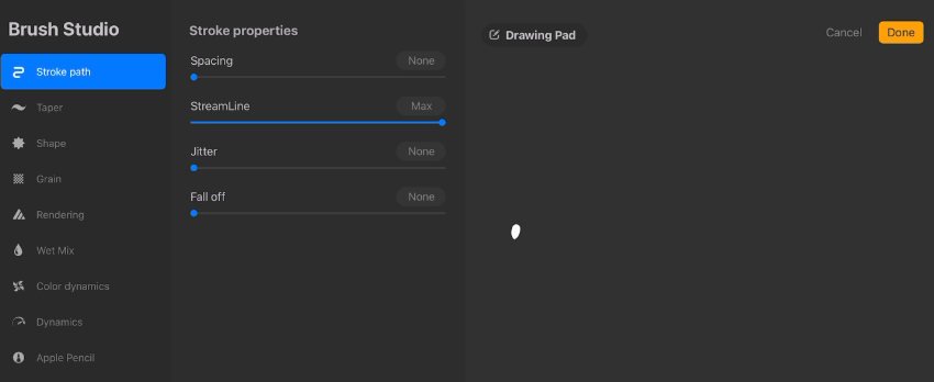 StreamLine setting in Procreate