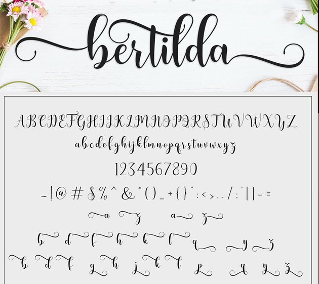 bertilda script font type alternative to Magnolia Sky typeface