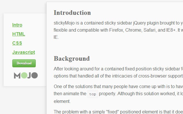 sidebar sticky plugin jquery navigation open source
