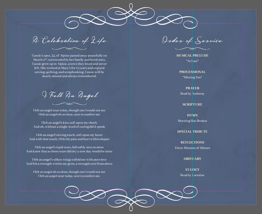 Add decorative swirls to InDesign funeral program order of service