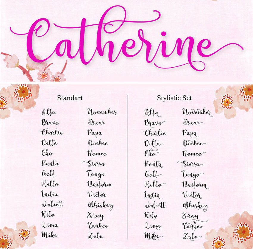 Catherine typeface alternative font to Magnolia sky Brush Script