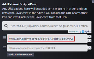 The required Uikit JavaScript file