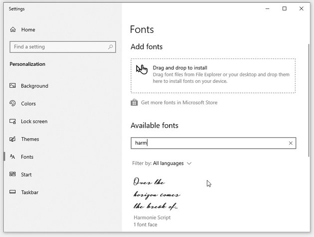 windows fonts list