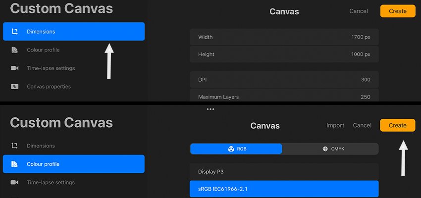 How to create custom dimensions in Procreate 