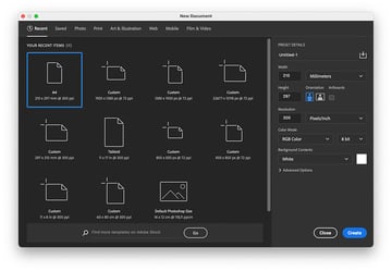 Create a new document and select the A4 size