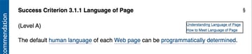 Success Criterion 3.1.1 Language of Page.
