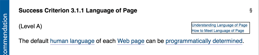 Success Criterion 3.1.1 Language of Page.