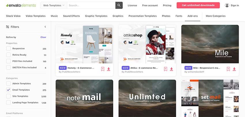 email templates on Envato Elements
