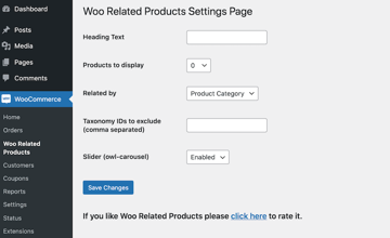 The Woo Related Product's settings page.