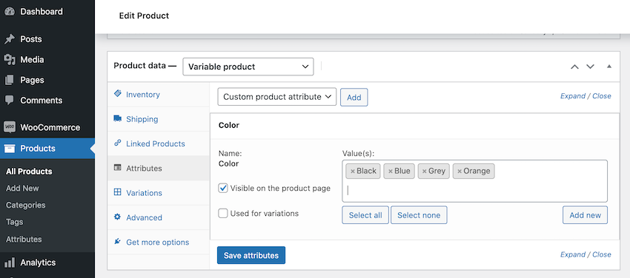 How to add multiple variables to a WooCommerce product.