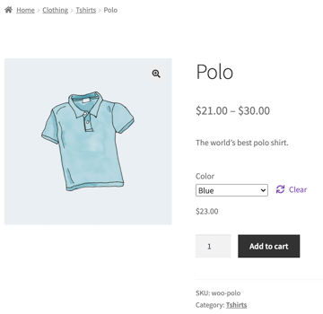 A variable product, in a WooCommerce store.