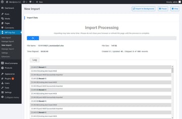 import logs for WP Import Export