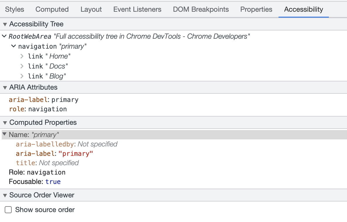 The Chrome Dev Tools Accessibility Pane