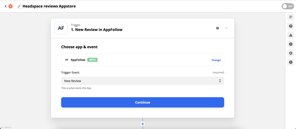 Trigger set up in Zapier with trigger event selected