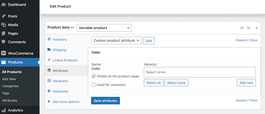 How to add an attribute to a WooCommerce product.