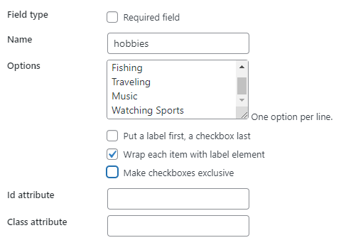 The group of checkboxes