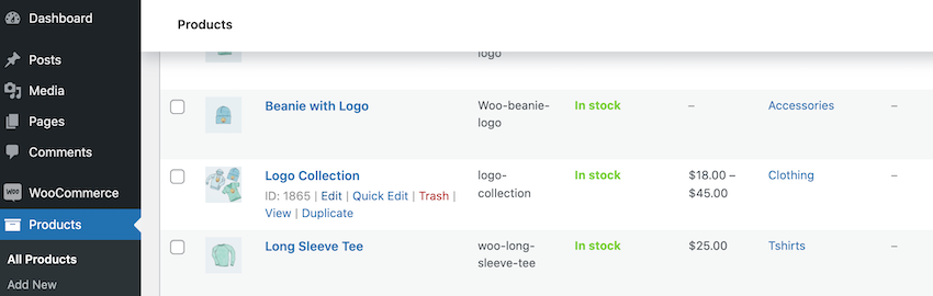Product IDs, in the WooCommerce dashboard.