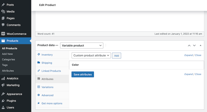 The Product Data 'Attribute' tab.