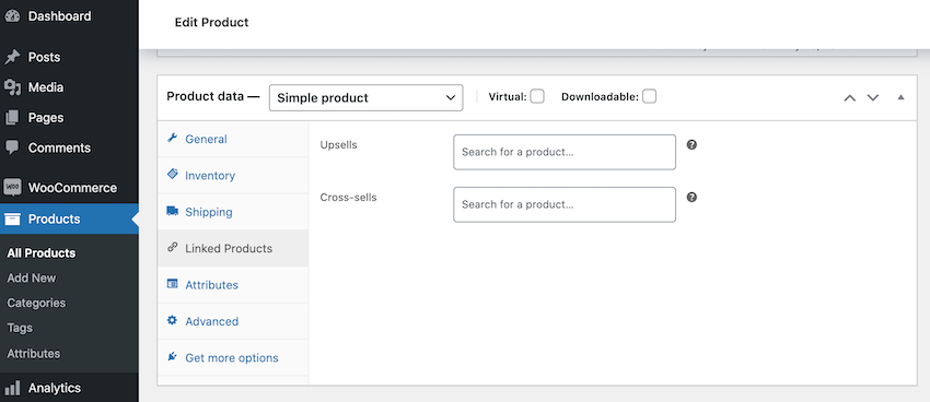 Creating linked products, in the WooCommerce settings.
