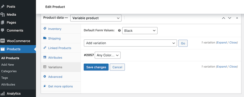 Adding a variation to your WooCommerce product.