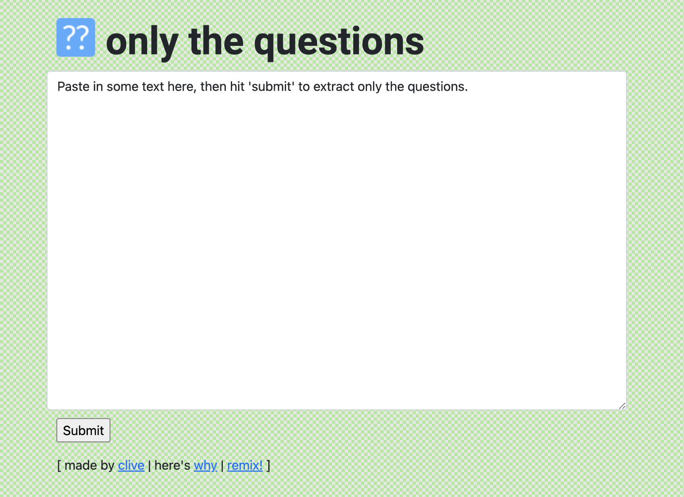 A screenshot of the “only the questions” app