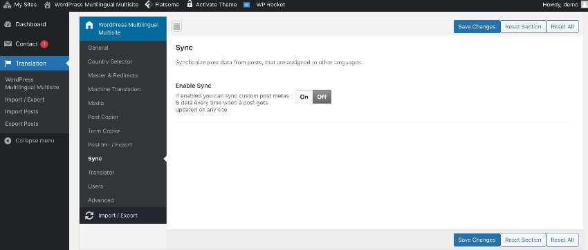 WordPress Multilingual Multisite - Syncronize Data