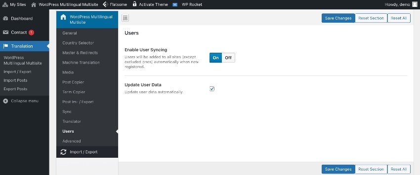WordPress Multilingual Multisite - User Sync