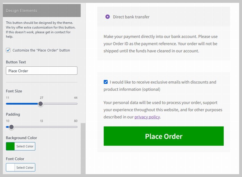 Store Customizer Order Button