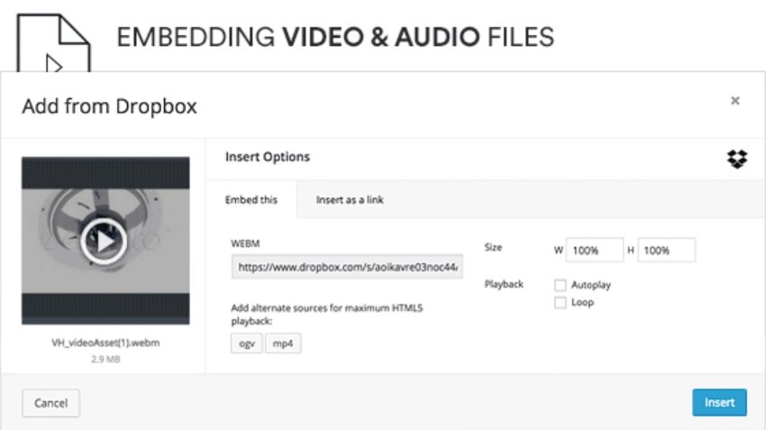 Audio and Video for your website is hosted on Dropbox 