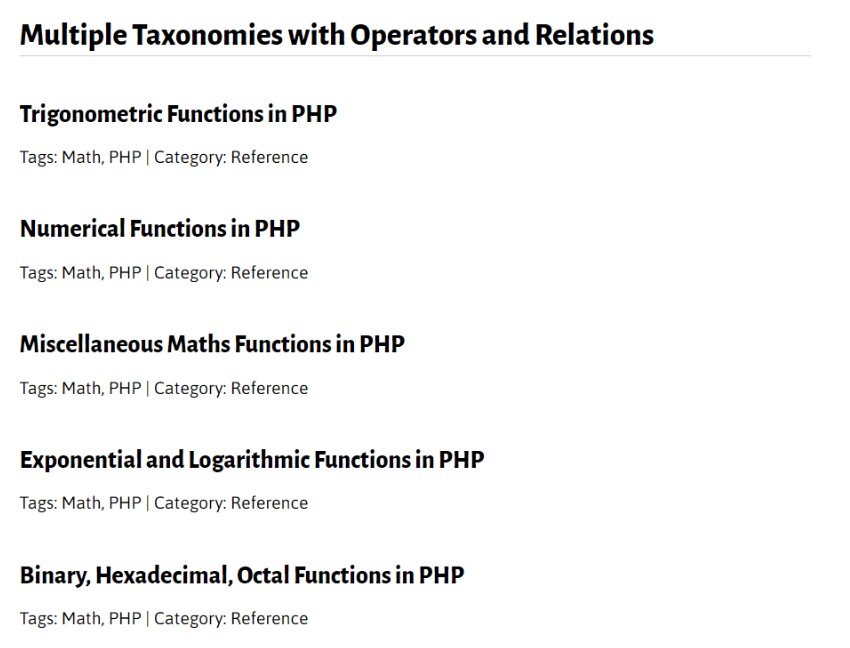 Multiple Taxonomies with Operator Relations