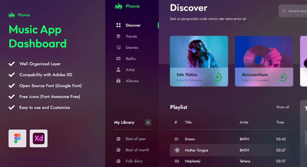 Phobia - Music App Dashboard UI Kit