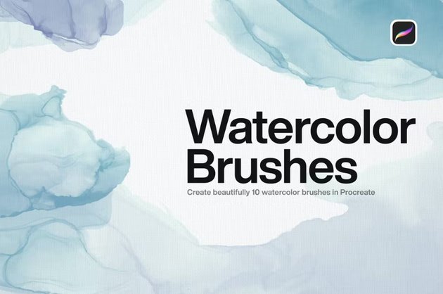 10 Watercolor Brushes for Procreate (BRUSHSET)